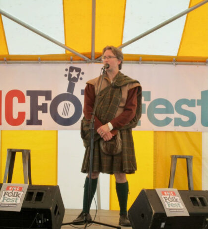 Dr. Michael Newton telling stories at the 2018 North Carolina Folk Festival